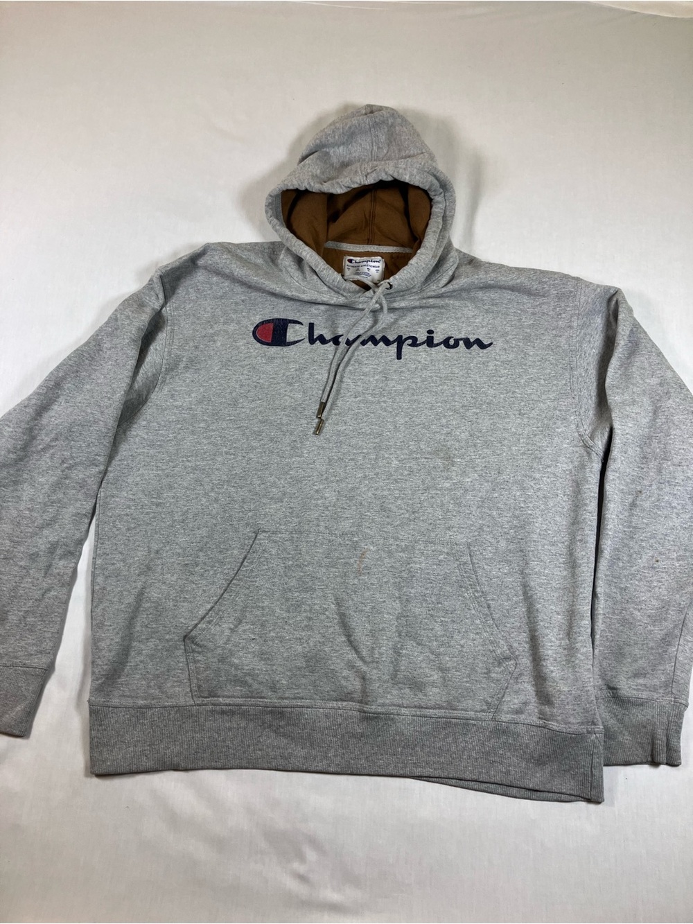 Champion Men’s Gray Crewneck Hoodie with Script Logo
